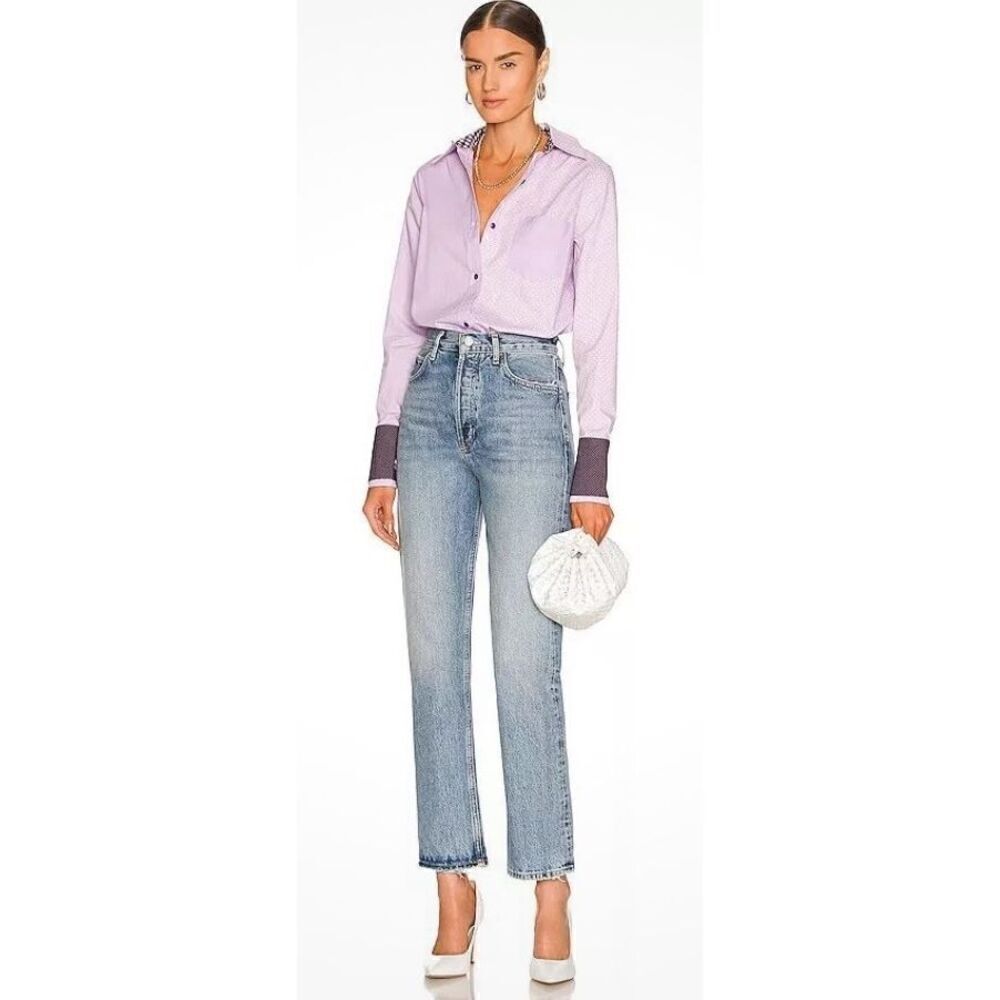 Le Superbe Ex-Boyfriend Double Cuff Button Down Shirt in Lavender Fields NWT Siz